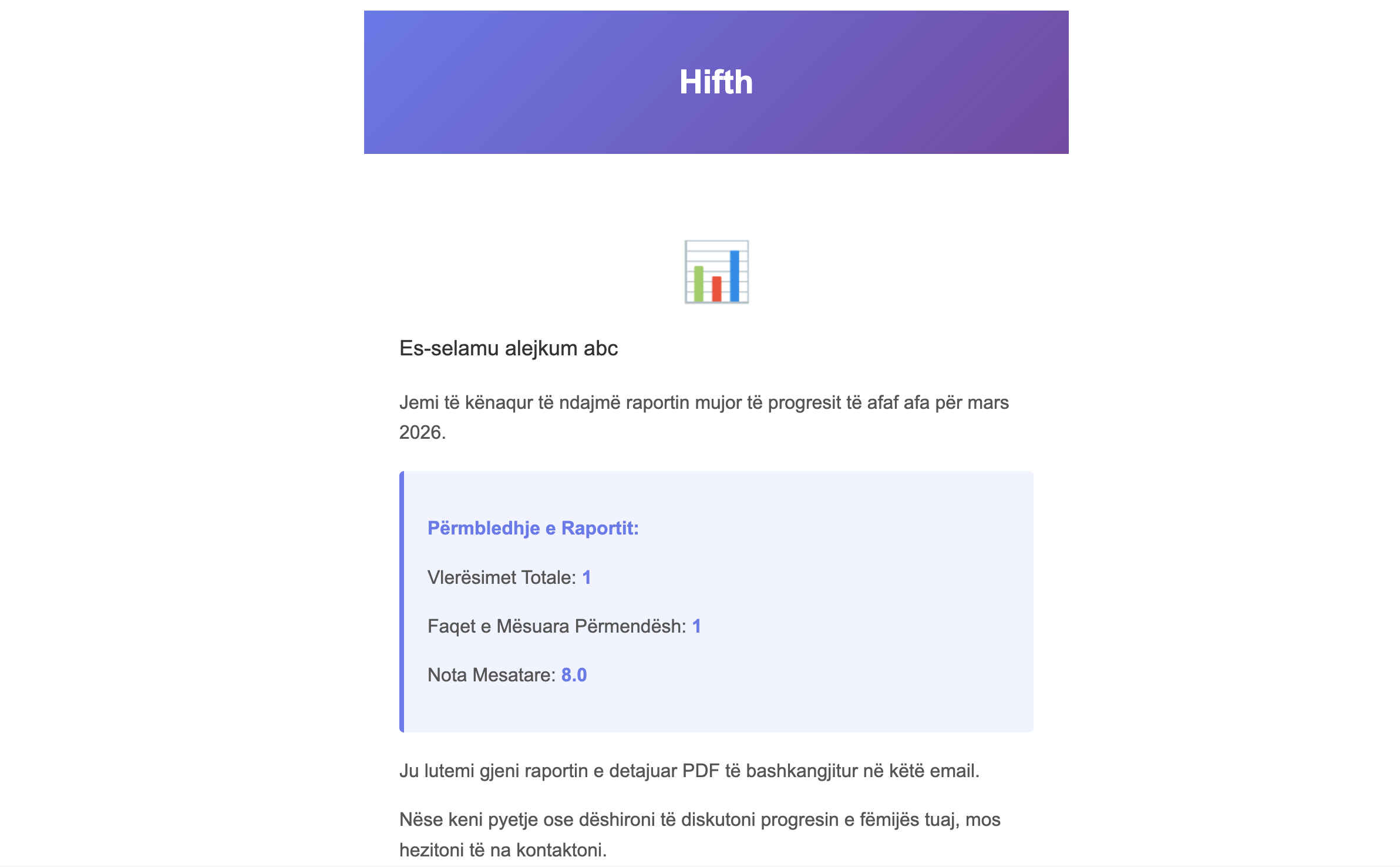 Parents get a monthly report, automatically